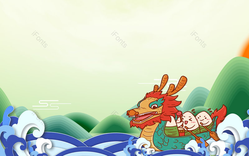 端午节赛龙舟国潮风景山海浪背景,插画/手绘图,插画/手绘图库,插画/手绘图下载,插画/手绘